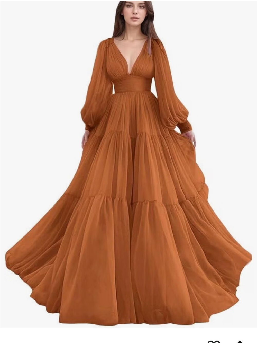 SZ Med Chiffon Prom Dresses for Women Long Puffy Sleeve Empire Waist A Line V Ne
